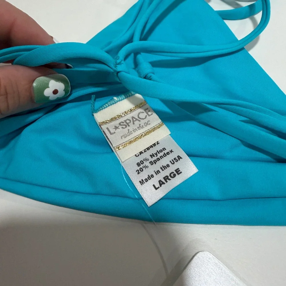 L*Space Haley Bikini Top Turquoise Blue Strappy Back LSHAT15 Large NEW